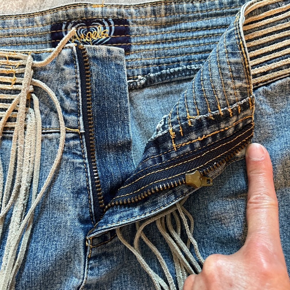 Y2K Angels Blue boho Denim Maxi Skirt with Tassel Waistband Sz 6 - Picture 7 of 9